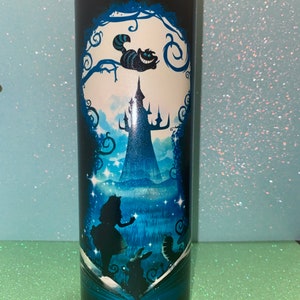 20 ounce Skinny Tumbler with straw, Double Walled, Alice Tumbler UV Changing, Stocking Stuffers for Adults