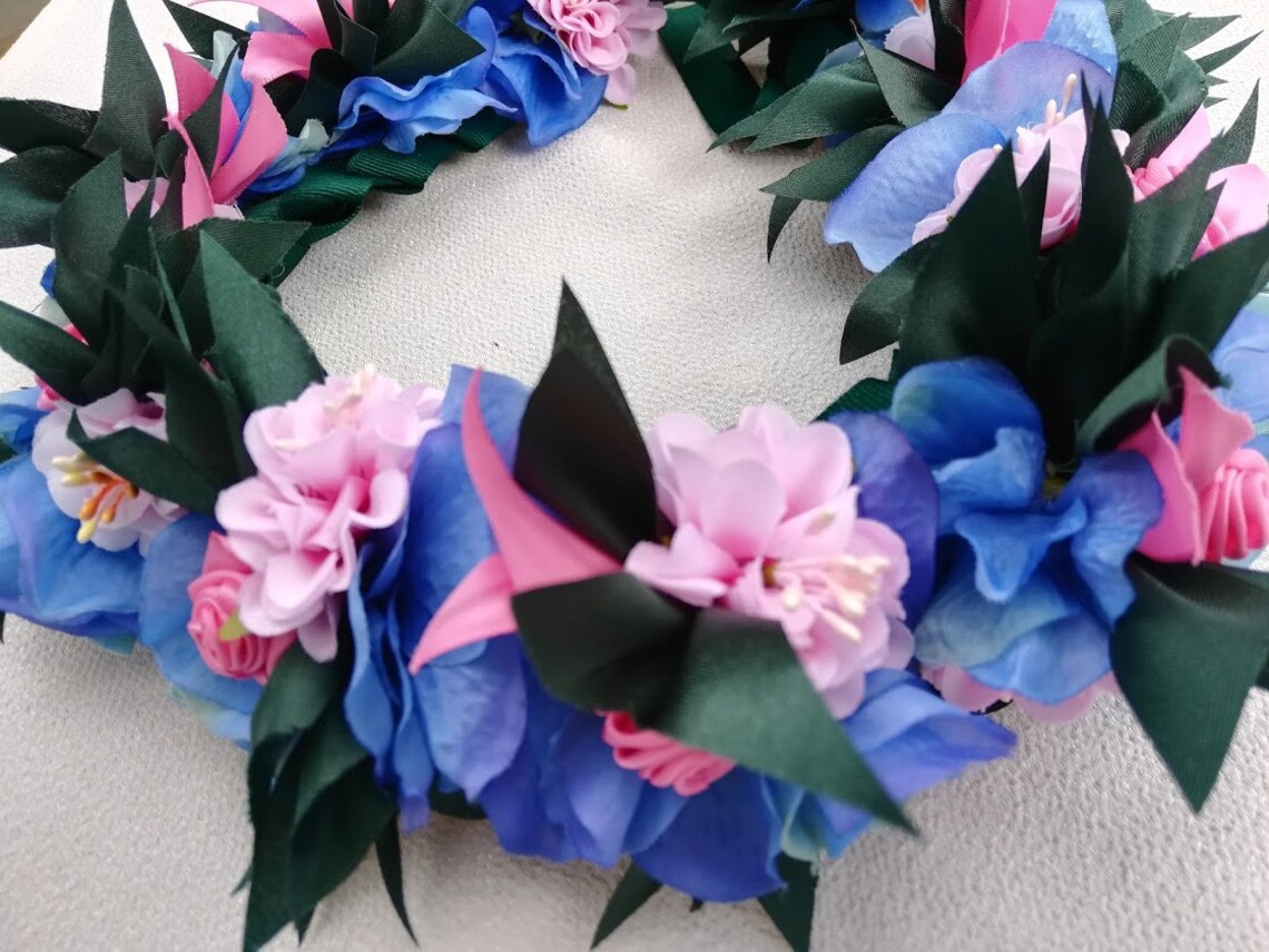 Haku lei blue and pink flowerLei Po'oHead LeiFlower Etsy