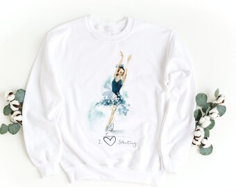 Felpa pattinatrice di figura, pattinare sul ghiaccio, amo il pattinaggio, regalo di pattinaggio di figura, pattinatore dell'acquerello, camicia di pattinaggio di figura, felpe per ragazze