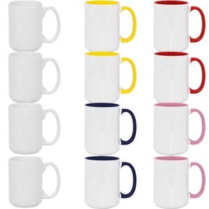12pcs Sublimation 15oz Coffee Mugs Blank, White/Two Tone 5 Color to Choose