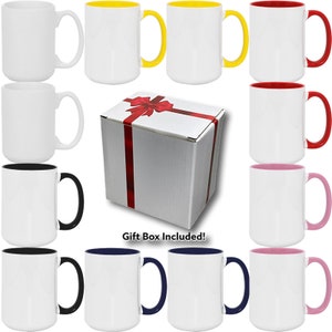12pcs Sublimation 15oz Coffee Mugs Blank, White/Two Tone 6 Color to Choose