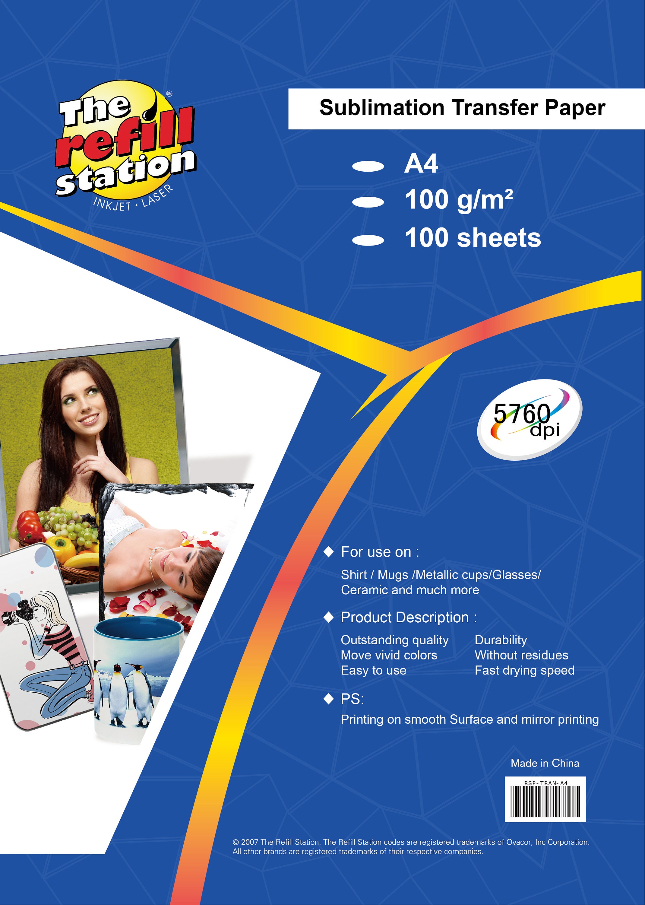 100pk Sublimation Heat Transfer Paper, Premium 95% Transfer Rate 