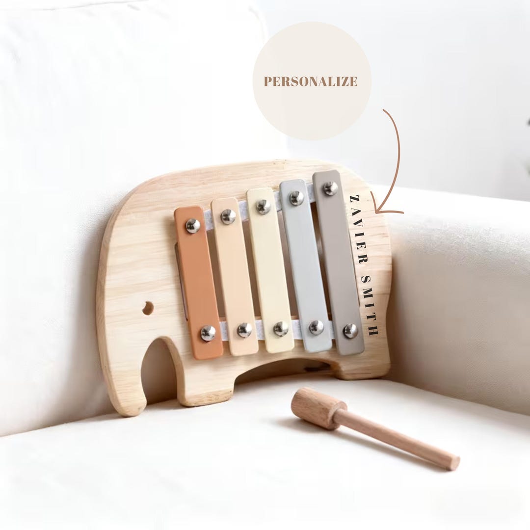 Personalized Wooden Baby Elephant Percussion Toy - Children's ...