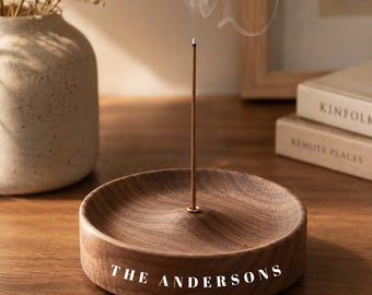 Porta incienso de madera personalizado, quemador de incienso grabado a medida, recogedor de cenizas de madera, decoración para meditación zen, regalo minimalista para amantes del yoga.