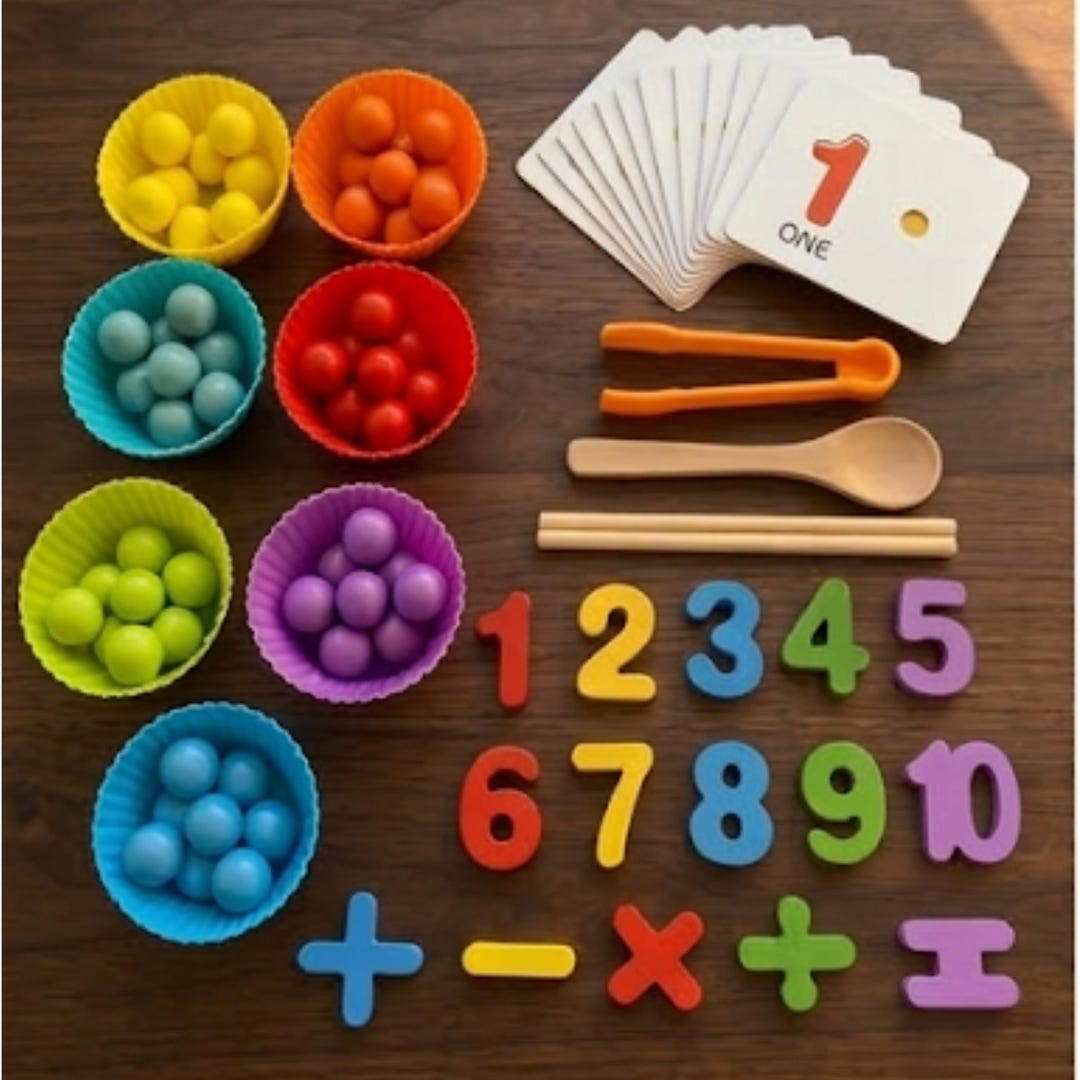 Montessori Wooden Counting & Color Sorting Toy | Number Recognition ...