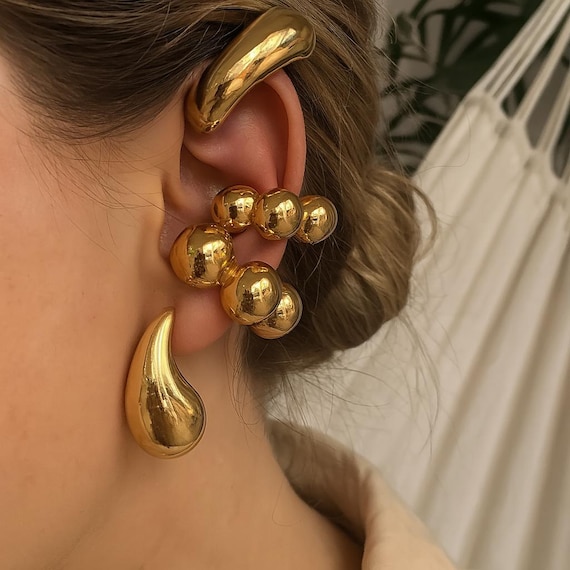 Bold Ear Cuff Set – 4pcs Chunky Geometric Clip-on Earrings No