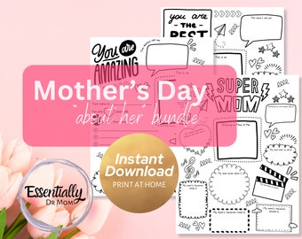 All About My Mom Bundle, sentimental gift mom, mothers day card, preschool printable, step mom gift, nana gift, grandma craft, coloring page