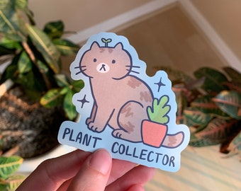 Plant Cat Matte Vinyl Sticker | cute kawaii kitty hydroflask laptop floral nature plant succulent art illustration