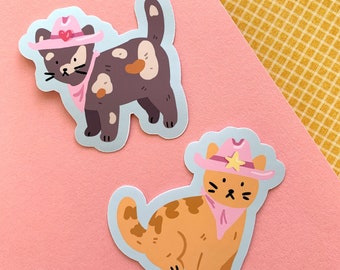 Cowboy Kitties Stickers Vinyl Matte | cats animals decal pack pair cottagecore pink cute kawaii hydroflask bullet journal