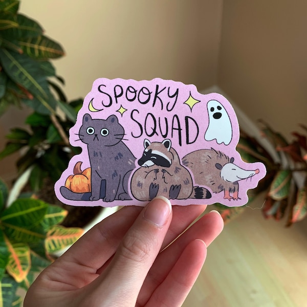 Spooky Squad Vinyl Matte Sticker | cottagecore kawaii hydroflask laptop bullet journal Halloween fall autumn october pumpkin cat season