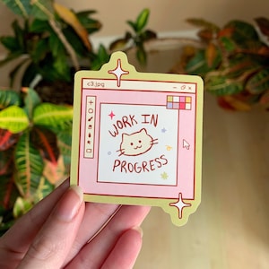 Autocollant en vinyle mat holographique avec art de chat | mignons kawaii pastel esthétique artiste prendre soin de soi amour affirmation positive y2k