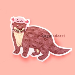 Axol-Otter Sticker | kawaii vinyl matte decal original illustration axolotl cute pink hydroflask laptop