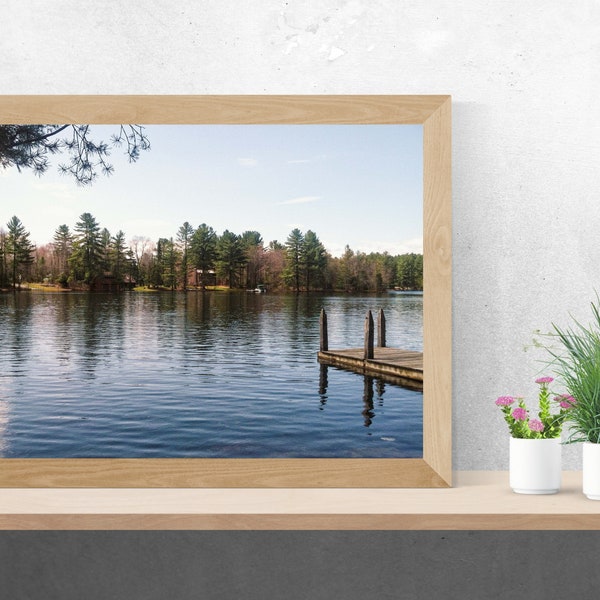 Lake Dock Print, Reflection on Lake Print, Nature Landscape Photography Print, Digital Printable Wall Art, Instant Digital Download
