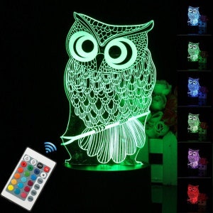 3D-illusion UGGLA LED-akryl | RGB-lampa Skrivbordslampa med färgskiftande | trådlös fjärrkontroll | Nattlampa för rummet | Fågelpresenter | Barnrum
