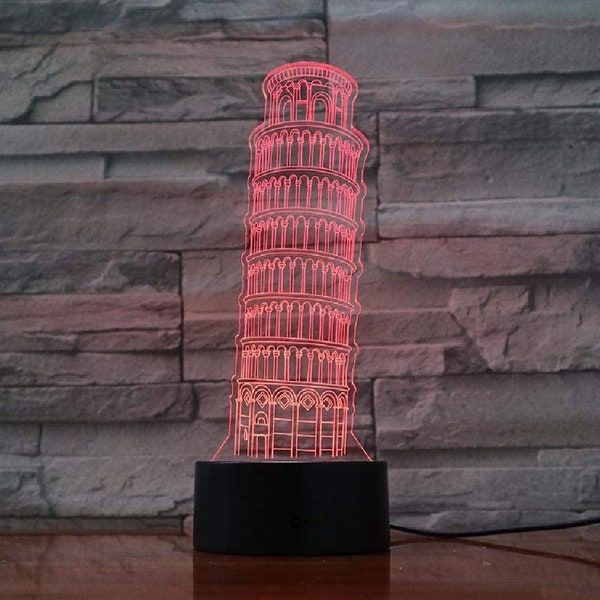 Pisa Led light lamp, Cultural Italian Gift, monument 3D Illusion decor, Gift idea for friends, Italy illumination, rgb led remote control