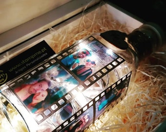 Dekorative Flaschenlampe mit Fotos, personalisiertes Geschenk, Kupferdrahtlampe, Andenkenlampe, Filmstreifen Dekorative LED, Fotolampe, Glasflasche