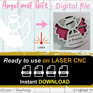 Diseño de regalo de ángel, svg, cdr, dxf, pdf, descarga instantánea, primera comunión, pascua, ángel blanco mdf magnético, cumpleaños de madera, regalo de bautismo