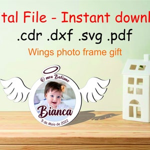 Vleugels foto portret vector ontwerp, Comunion doop verjaardagscadeau, instant download bestand, religieuze uitnodiging of geschenk, laser gesneden glowforge