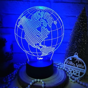 Wereldbol 3D-illusie LED, bureaulamp met RGB-basis en afstandsbediening, kaart van de planeet Aarde, meerkleurige schakelaar, tafelnachtlampje slaapkamer
