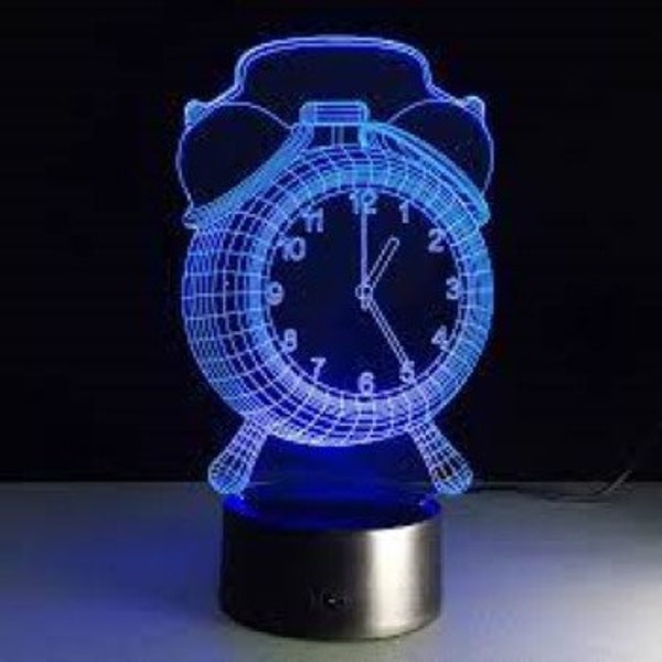 Alarm Clock 3D LED, Bedside lamp, bedroom Night Light desk Watch, Optical illusion multicolor remote control