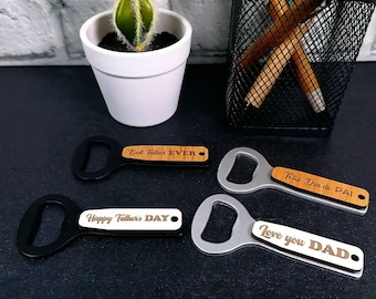 Aluminium and wooden bottle opener, Fathers Day gift, Engraved Wood, Gift For Him, Ouvre Bière Beer Opener, Your Own Text, speed bartender