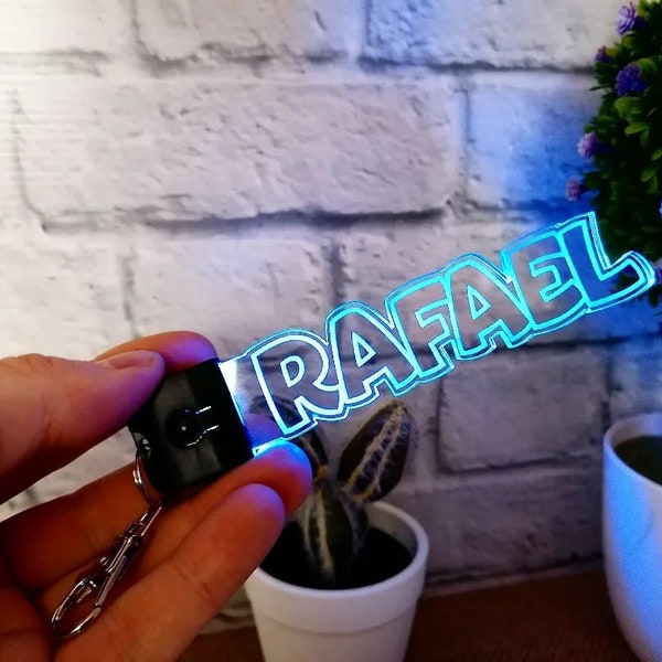 Names light keychain, Night flash Keyring, Led light keychain, Rechargeable usb battery, acrylic words, special gift for him, neon keyring