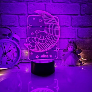 Teddybär Nachtlicht, Bär auf dem Mond 3D Illusion, personalisierte LED-Lampe, Kinderzimmerdeko, Kinderzimmerlampe, Babygeschenke, Fernbedienungssockel
