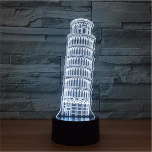 Pisa LED-lampa, kulturell italiensk present, monument 3D-illusiondekor, presentidé för vänner, Italiensk belysning, RGB LED-fjärrkontroll