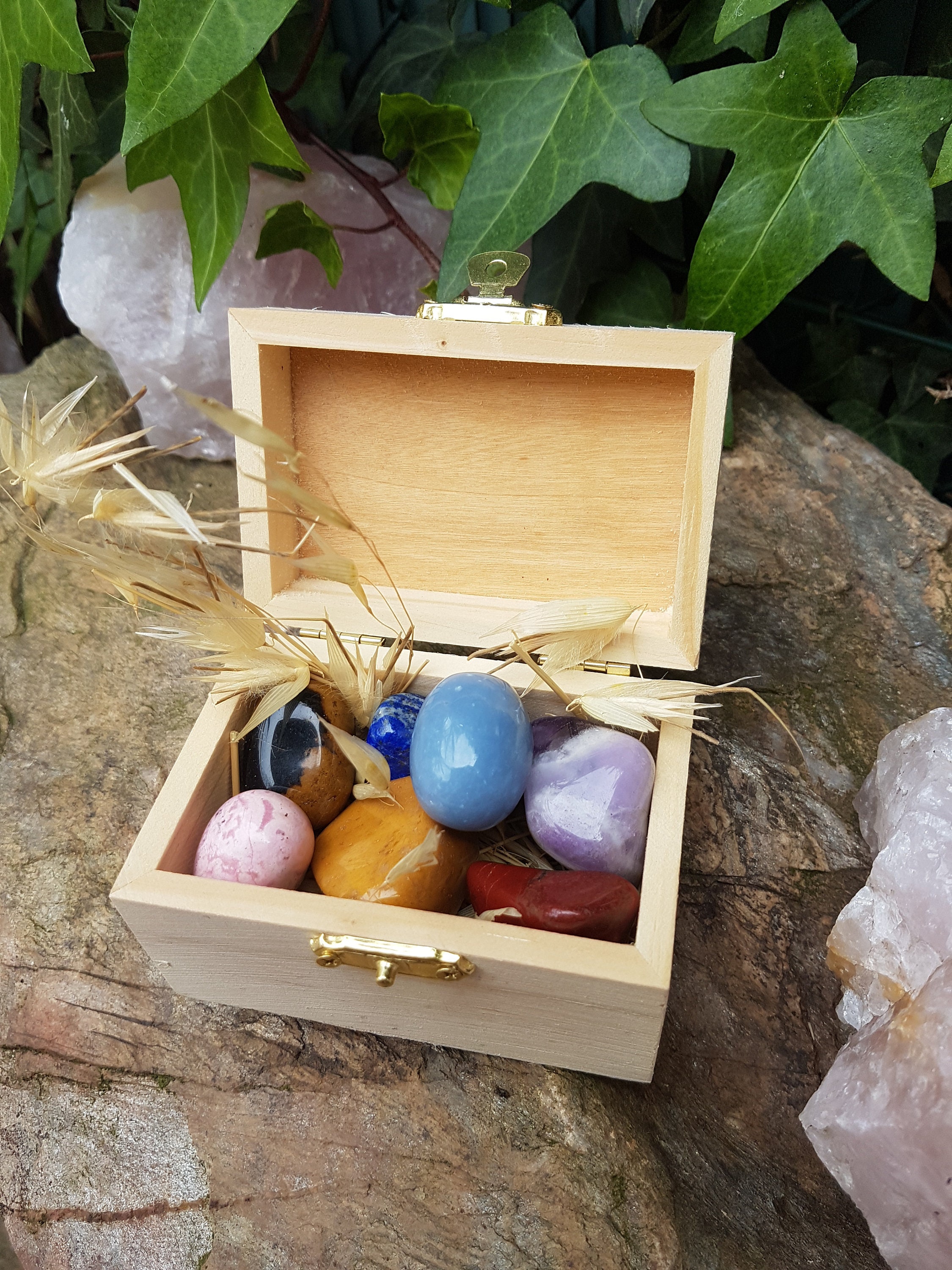 Kit Coffret 7 Pierres Naturelles Roulées | Crystals Box Méditation, Relaxation, Chakras, Lithothérap