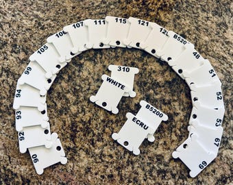 The Boss Bobbins - 2mm Floss Bobbins with Imprinted Numbers - Full Standard DMC Set with Free Bobbin Winder