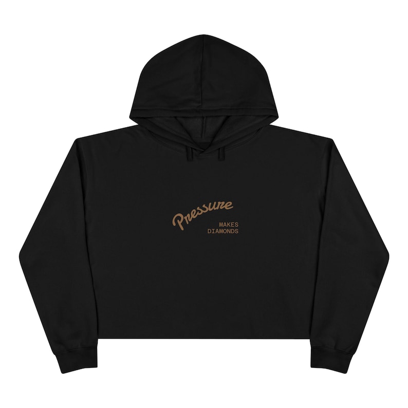 Pressure Makes Diamonds Crop Hoodie | Retro Script Logo, Black Cropped Sweatshirt image 1