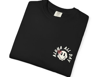 Aloha All Day T-Shirt | Smiling Sun Chest Graphic, Garment-Dyed Cotton Tee