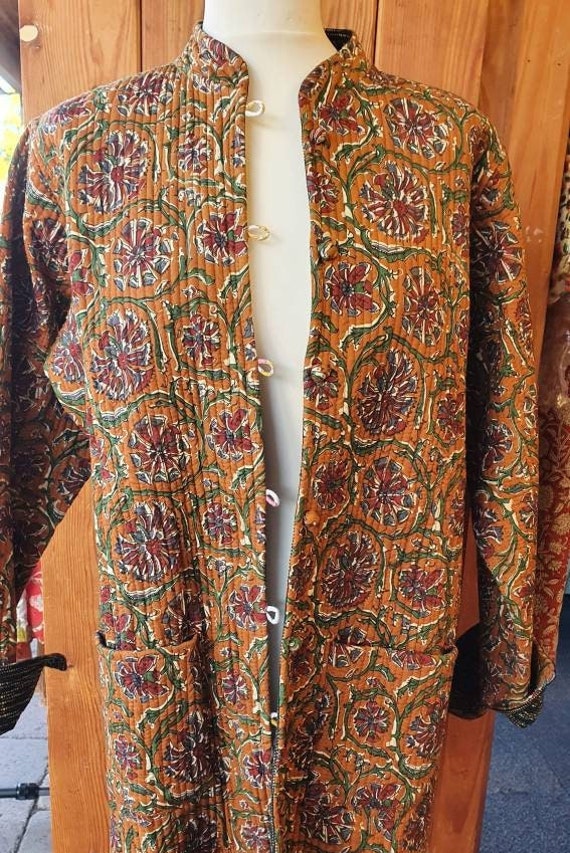 Quilted Cotton Reversible Jacket, Vibrant India Block Print