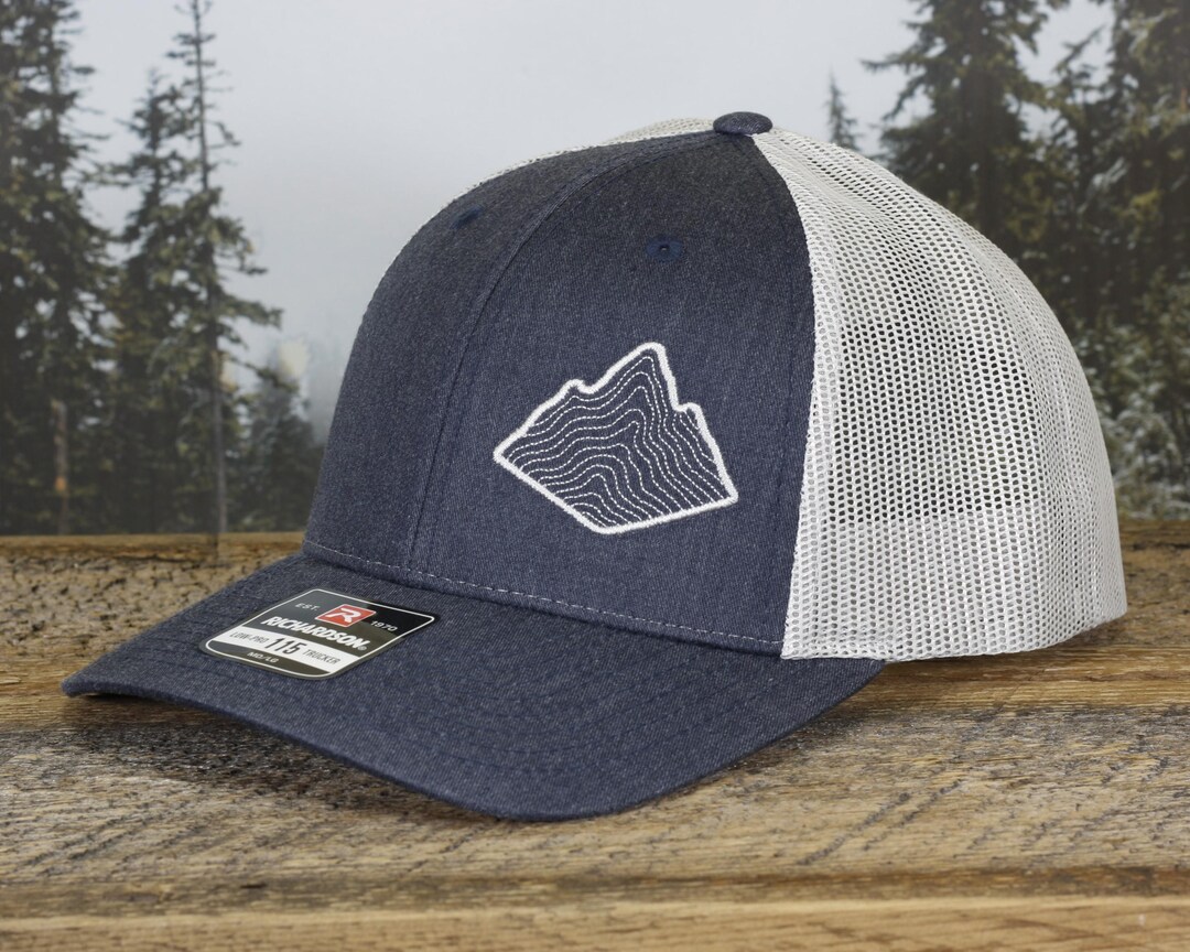 Topography Pattern Rope Hat Mountains Trucker Hat - Topo Lines Embroidered Cap - Richardson 115 Low ...