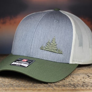 Tree line Hat, Richardson 115 Embroidered Pine Fir Trees Cap, Camping & Hiking Hat, Logger or Forestry Hat, Gifts for Guys, Tree Hat