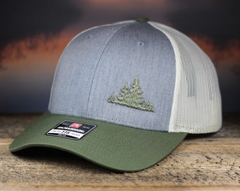 Tree line Hat, Richardson 115 Embroidered Pine Fir Trees Cap, Camping & Hiking Hat, Logger or Forestry Hat, Gifts for Guys, Tree Hat