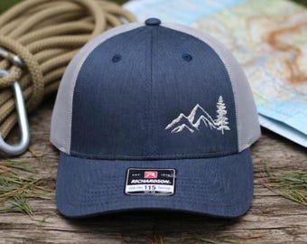 Mountains Embroidered Trucker Hat - Richardson 115 Low Profile Adjustable Snapback