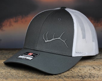 Elk Antler Embroidered Hat, Richardson 115 Charcoal Trucker Cap