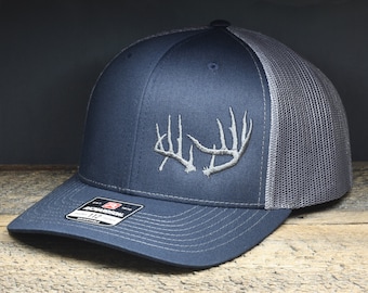 Deer Hunting Hat - Embroidered Whitetail Rack Antlers - Richardson 112 Adjustable Snapback