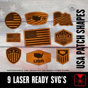 9 Leather Patch SVG Laser Ready Cut Files - USA Flag Patch Designs