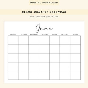 blank june calendar simple monthly calendar pages etsy