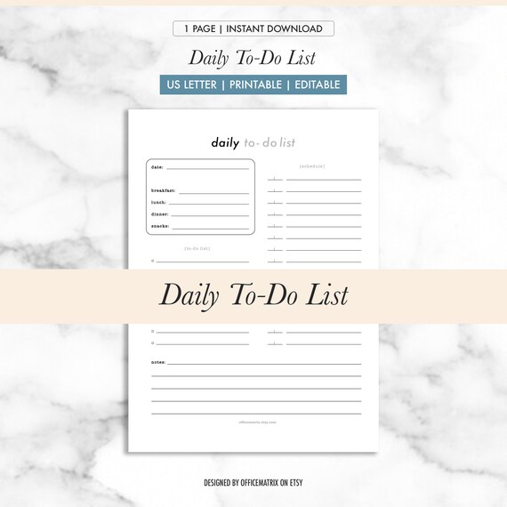 Simple Todo List Pdf Daily Agenda And Planner Undated Etsy