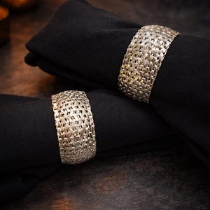 Vintage Sterling Silver Napkin Rings Set of 2, International Sterling Woven Mesh Design, Mid Century Table Decor, Gift Ready Silverware