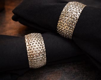 Vintage Sterling Silver Napkin Rings Set of 2, International Sterling Woven Mesh Design, Mid Century Table Decor, Gift Ready Silverware