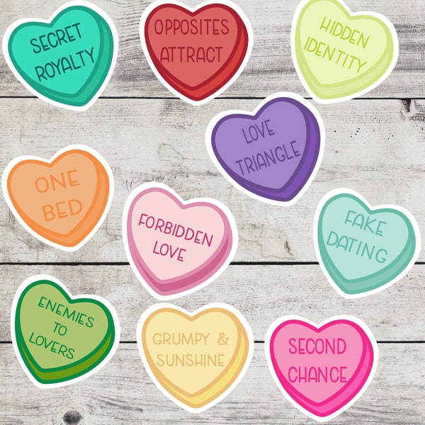 Candy Heart Romance Tropes Mini Stickers, Bookish Merch And Accessories, Kindle and Laptop Booktok, Spicy Smutty Romance Reader Gifts,