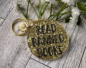 Read Banned Books Glitter Keychain
