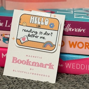 Marcapáginas magnético "Hola, estoy ocupado leyendo", marcapáginas hecho a mano, regalo para amantes de los libros, artículos de merchandising de libros, regalos retro para amantes de los libros