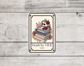 Death By TBR Tarot Card Sticker, Book Lover Gift, Kindle Sticker, Romance Reader, Bookish Accessories and Merch, Reading, Bookish Tarot Card