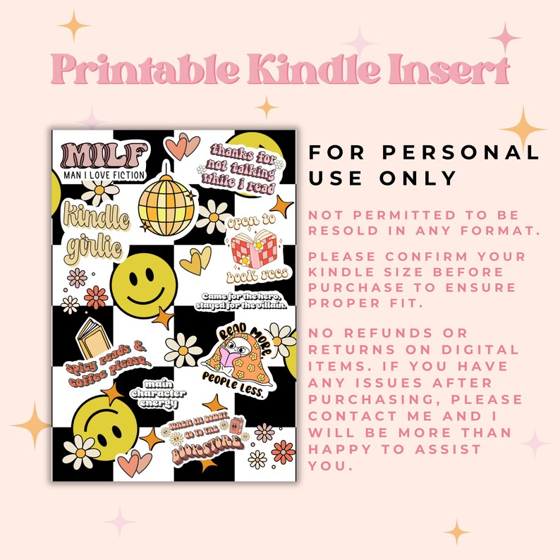 Black & White Checkered Kindle Insert - Digital Download, Bookish Merch ...