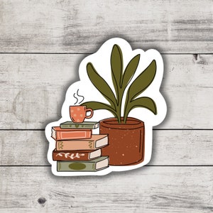 Books And Plants Sticker, Bookish Merch And Accessories, Book Stack & Planters, Kindle and Laptop Booktok, Spicy Smutty Romance Reader Gifts